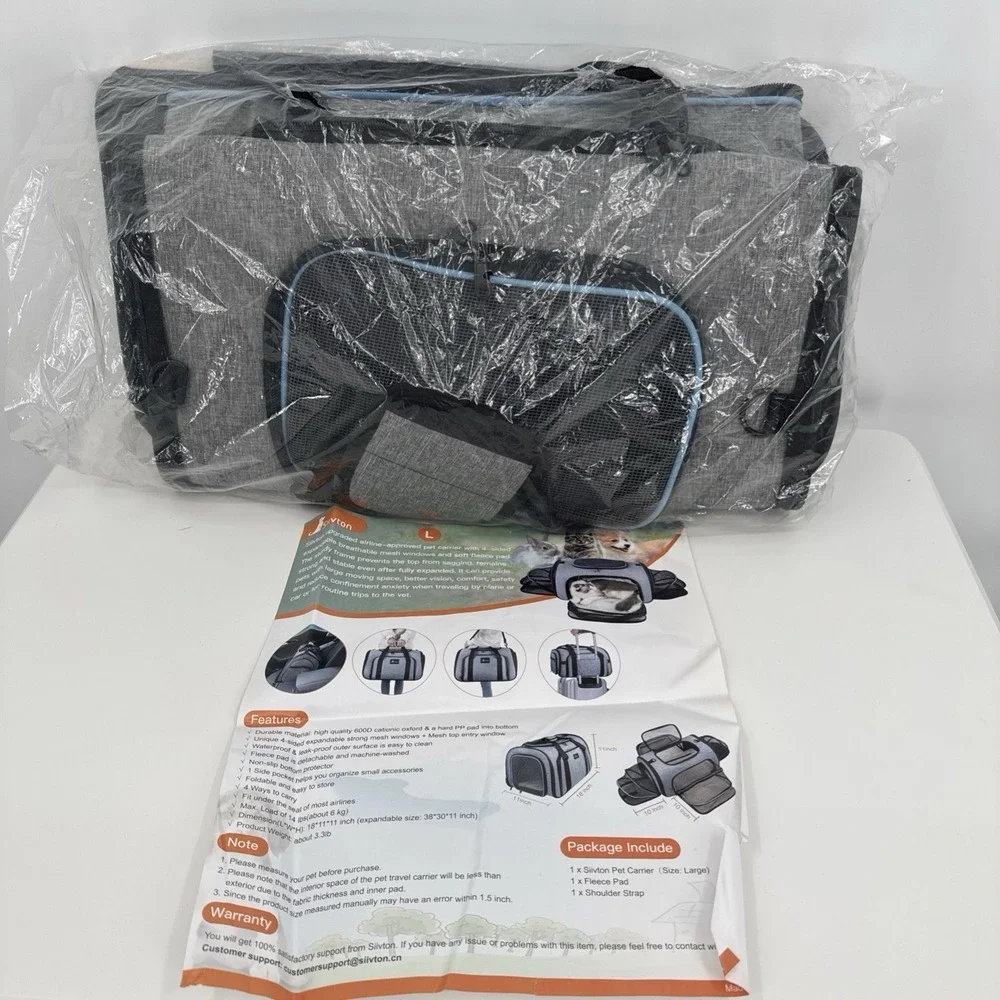 NEW Airline Approved SIIVTON Animal Carrier 4 Expandable‎ Sides With Fleece Pad